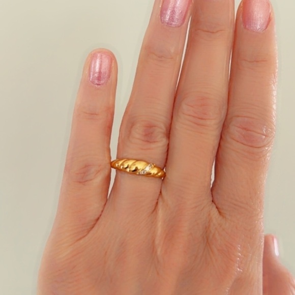 14k Gold finish Sterling Silver Classic Gold Twist CZ Ring - Picture 10 of 17